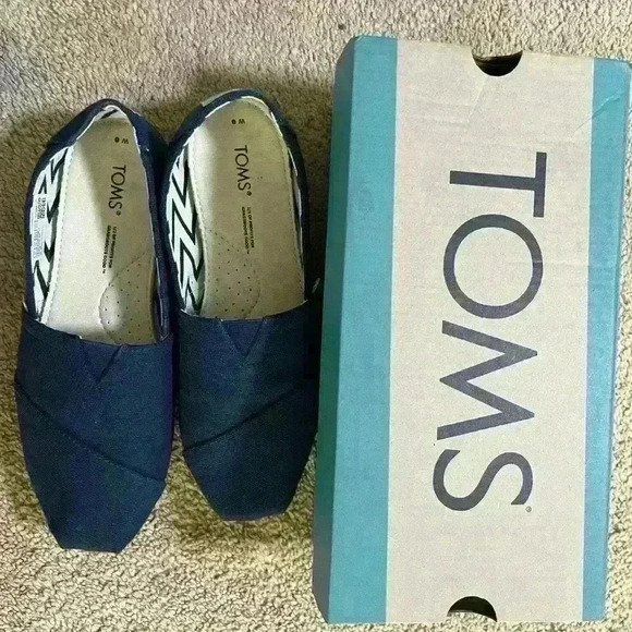 TOMS Alpargata Navy Recycled Cotton Canvas Shoes Size 6 WMN - Worn Once - Picture 5 of 6